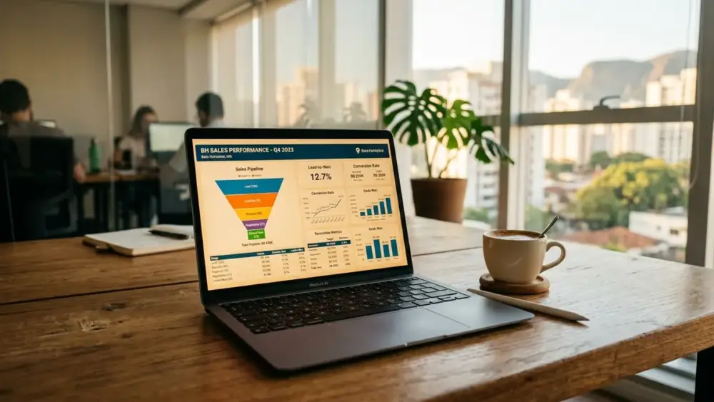 Painel de controle com inteligência artificial no marketing digital e funil de vendas